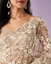 Mohey Women Cream Net Saree with Stone Work