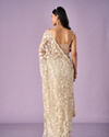 Mohey Women Cream Net Saree with Stone Work