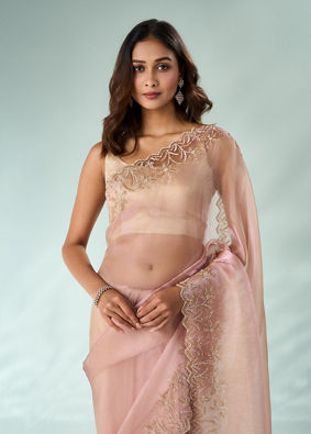 Mohey Women Light Pink Organza Saree with Cutdana Work