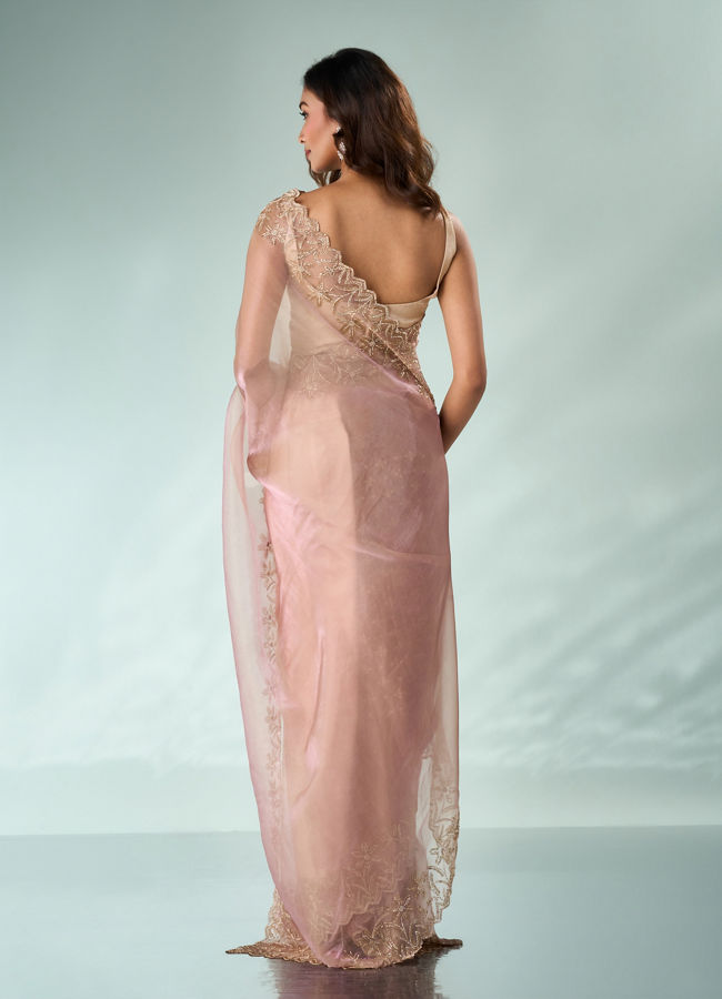 Mohey Women Light Pink Organza Saree with Cutdana Work