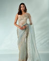 Mohey Women Sea Green Organza Saree with Cutdana Work
