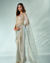 Mohey Women Sea Green Organza Saree with Cutdana Work