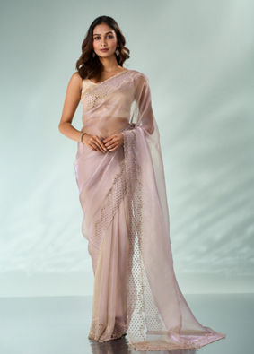 Mohey Women Purple Organza Saree with Stone Work