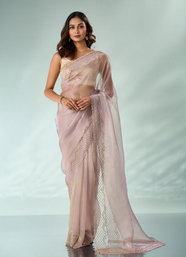 Mohey Women Purple Organza Saree with Stone Work