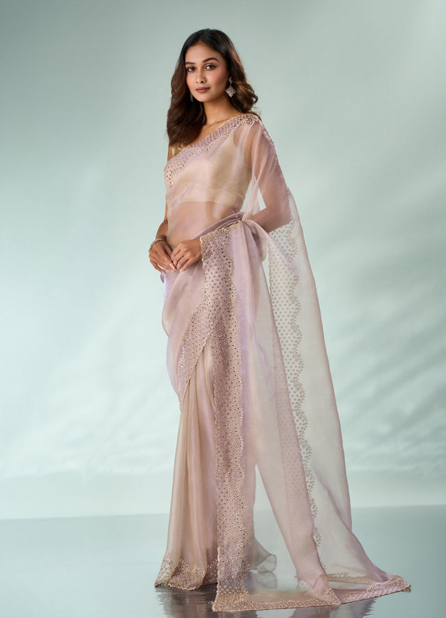 Mohey Women Purple Organza Saree with Stone Work