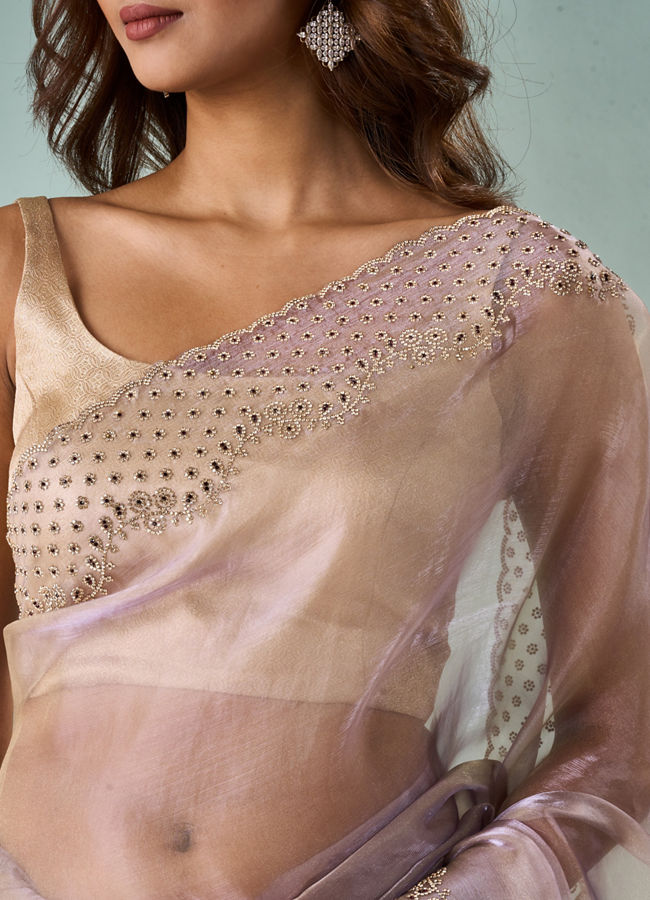 Mohey Women Purple Organza Saree with Stone Work