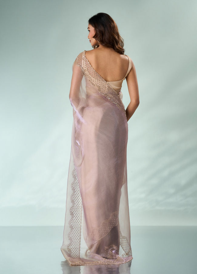 Mohey Women Purple Organza Saree with Stone Work
