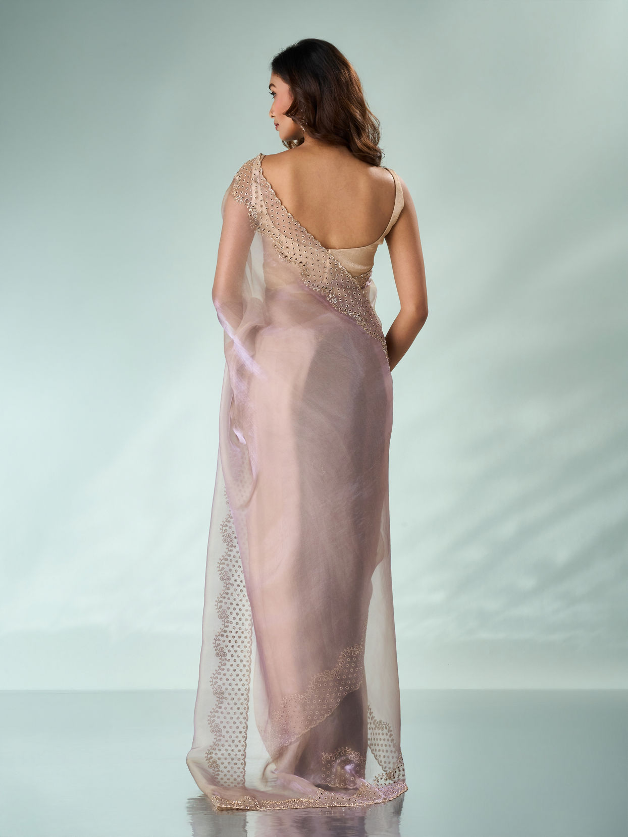 Mohey Women Purple Organza Saree with Stone Work
