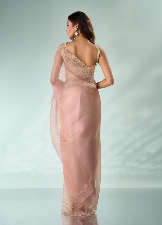 Mohey Women Pink Organza Saree with Stone Work