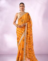 Mohey Women Mustard Yellow Georgette Saree with Zari Print