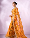 Mohey Women Mustard Yellow Georgette Saree with Zari Print