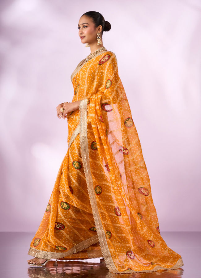 Mohey Women Mustard Yellow Georgette Saree with Zari Print