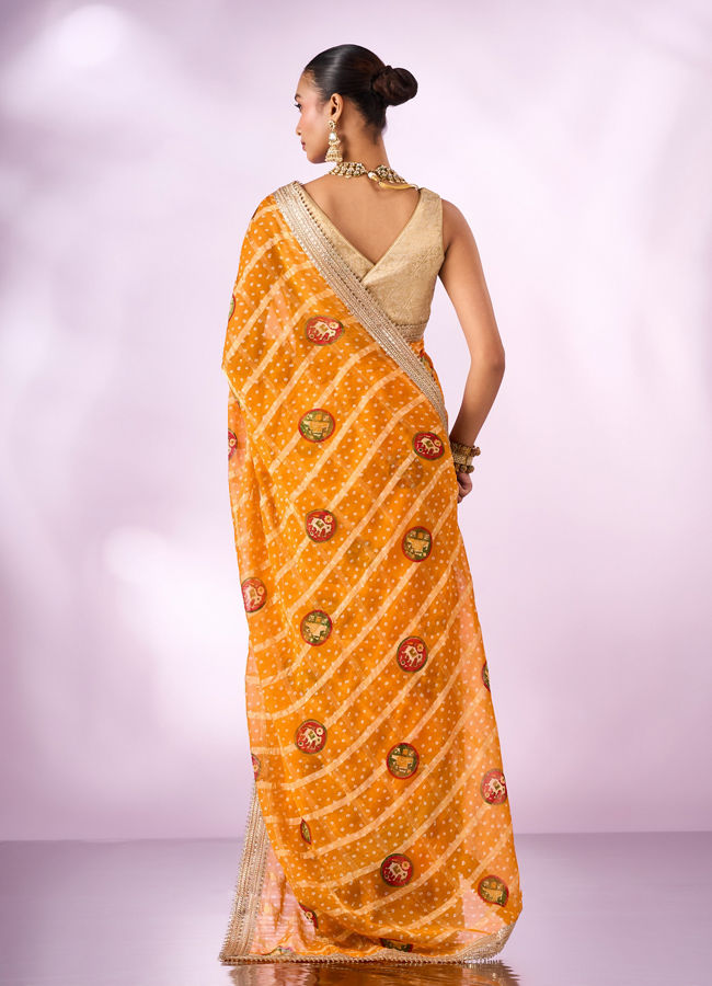 Mohey Women Mustard Yellow Georgette Saree with Zari Print