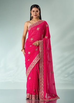Mohey Women Pink Georgette Saree with Cutdana and Sequin Work