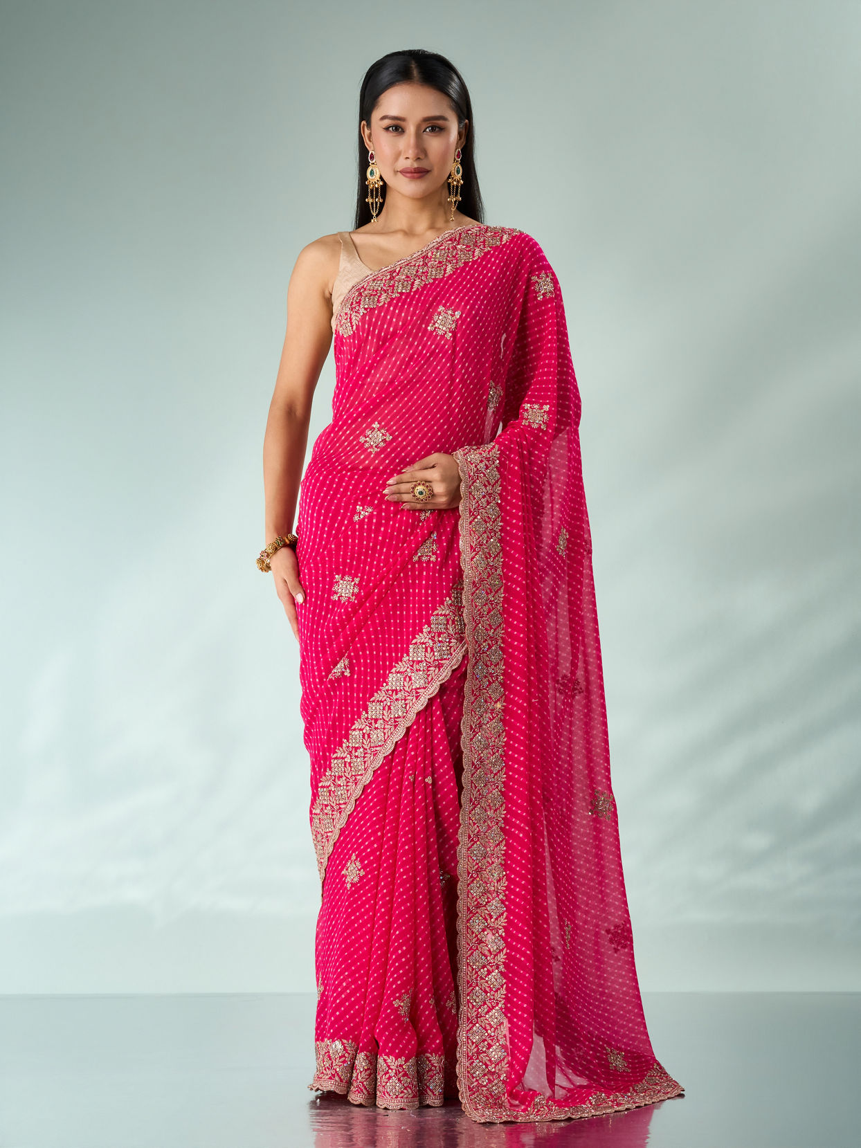 Mohey Women Pink Georgette Saree with Cutdana and Sequin Work
