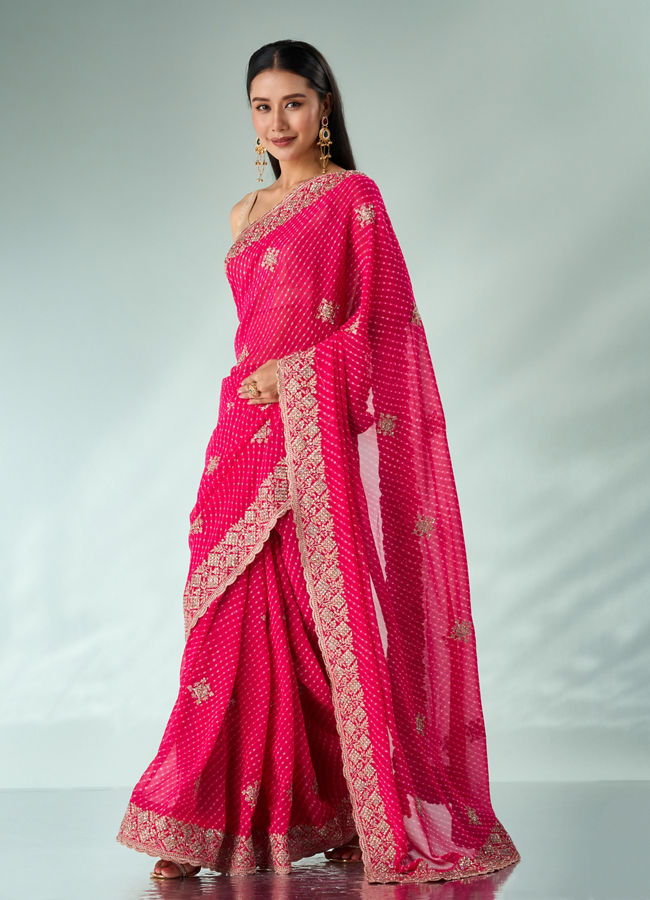 Mohey Women Pink Georgette Saree with Cutdana and Sequin Work