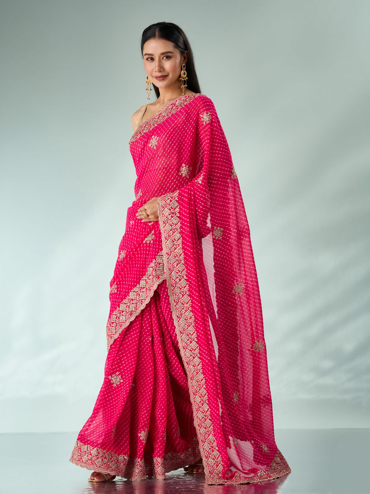 Mohey Women Pink Georgette Saree with Cutdana and Sequin Work