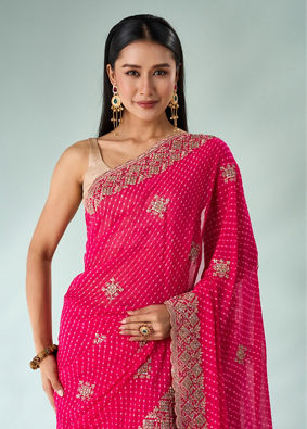 Mohey Women Pink Georgette Saree with Cutdana and Sequin Work
