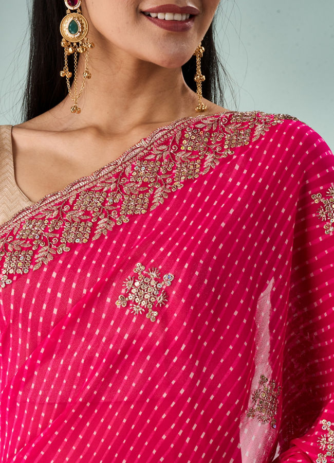 Mohey Women Pink Georgette Saree with Cutdana and Sequin Work