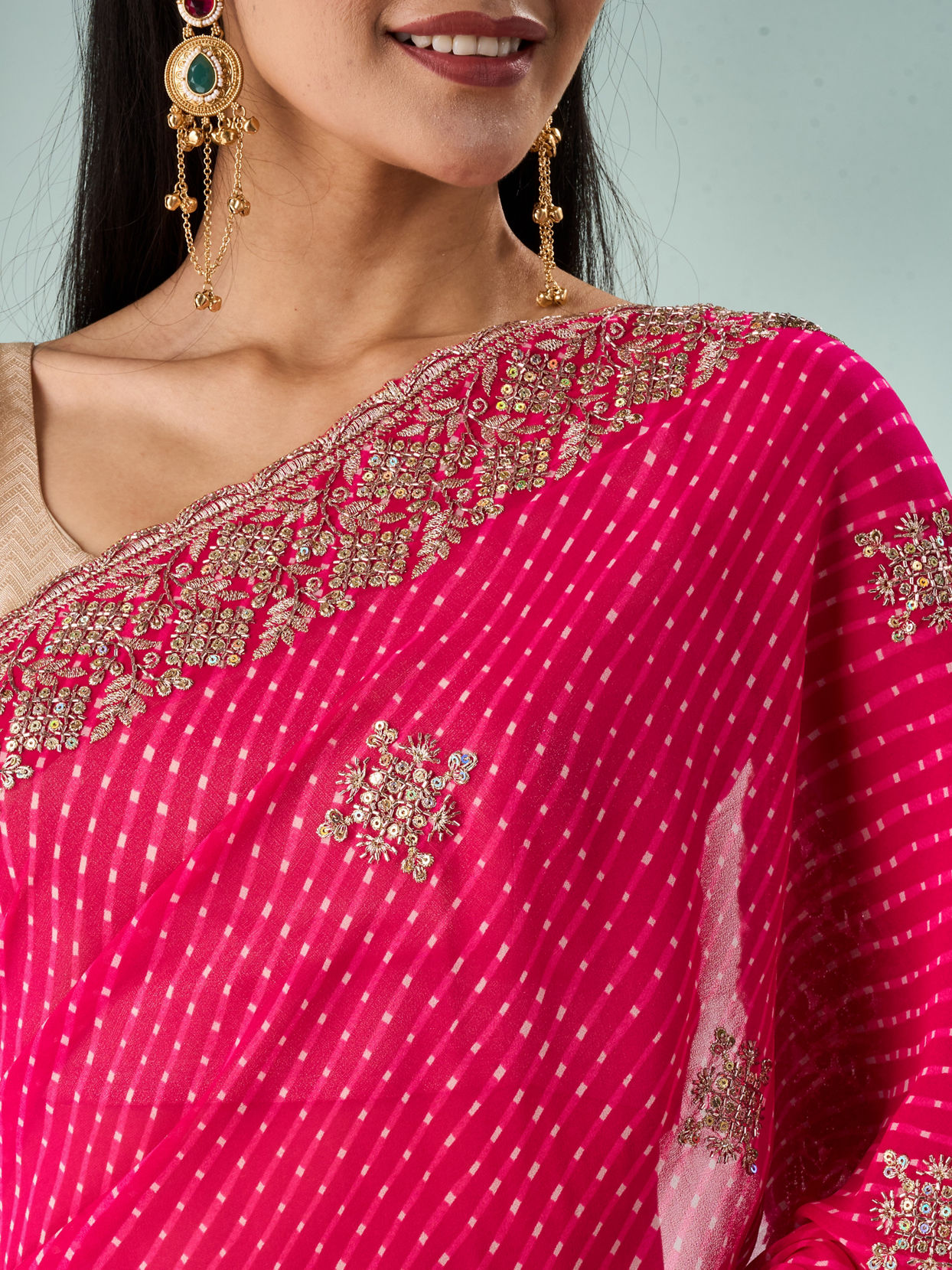 Mohey Women Pink Georgette Saree with Cutdana and Sequin Work