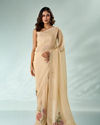 Mohey Women Cream Organza Saree with Print and Stone Work