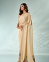 Mohey Women Cream Organza Saree with Print and Stone Work