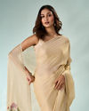 Mohey Women Cream Organza Saree with Print and Stone Work