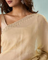 Mohey Women Cream Organza Saree with Print and Stone Work