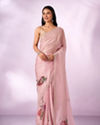 Mohey Women Light Pink Organza Saree with Print and Stone Work