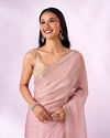 Mohey Women Light Pink Organza Saree with Print and Stone Work