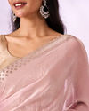 Mohey Women Light Pink Organza Saree with Print and Stone Work