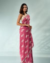 Mohey Women Dusty Pink Silk Saree with Print and Stone Work