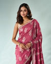 Mohey Women Dusty Pink Silk Saree with Print and Stone Work