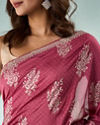 Mohey Women Dusty Pink Silk Saree with Print and Stone Work