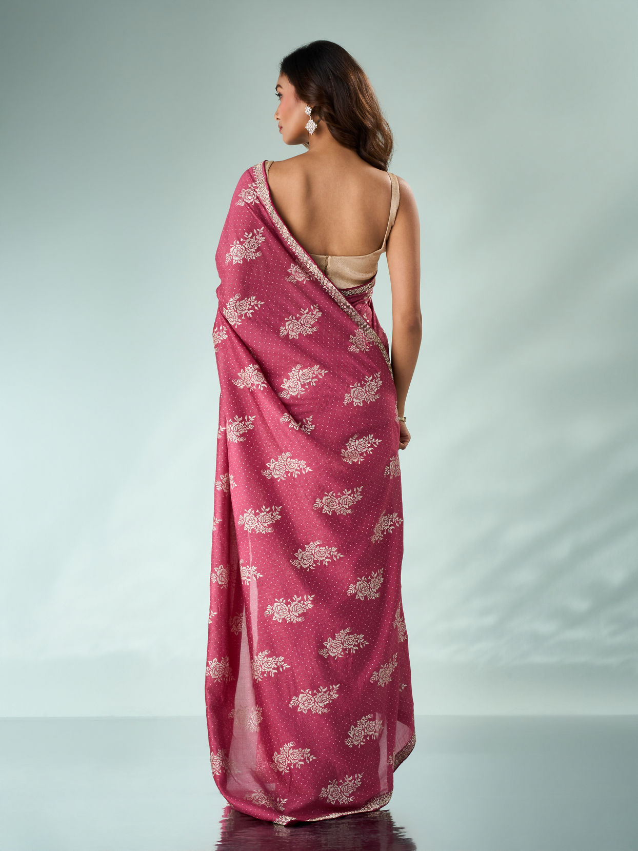 Mohey Women Dusty Pink Silk Saree with Print and Stone Work