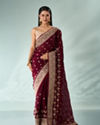 Mohey Women Wine Art Silk Saree with Stone Work