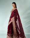 Mohey Women Wine Art Silk Saree with Stone Work