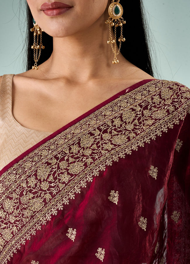 Mohey Women Wine Art Silk Saree with Stone Work