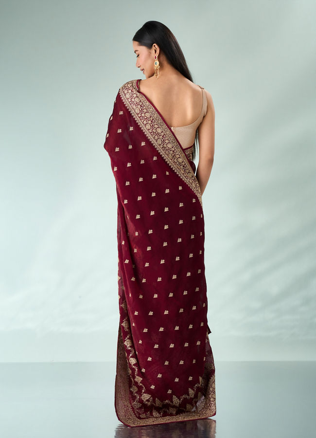 Mohey Women Wine Art Silk Saree with Stone Work