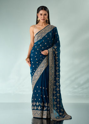 Mohey Women Blue Silk Saree with Zari Work