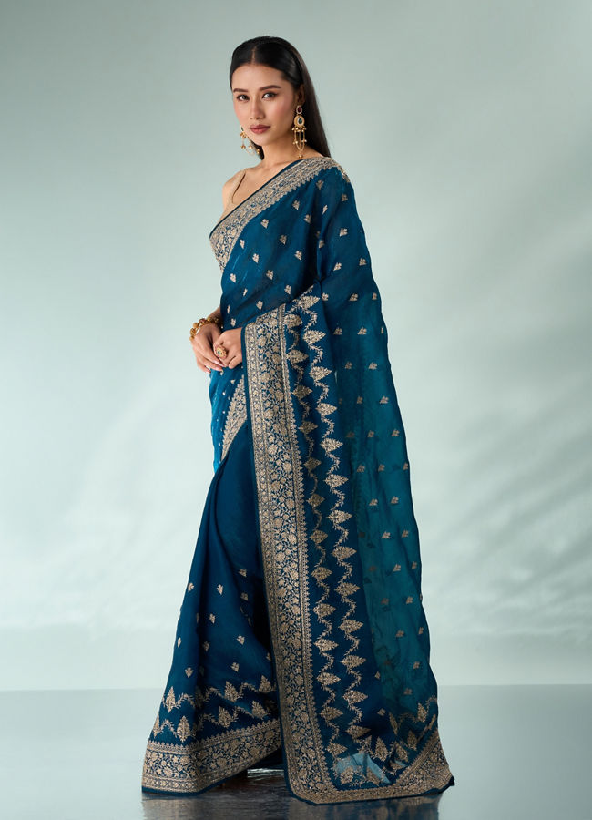 Mohey Women Blue Silk Saree with Zari Work