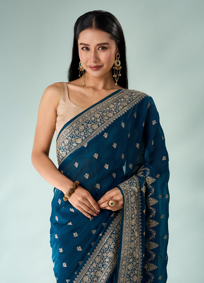 Mohey Women Blue Silk Saree with Zari Work