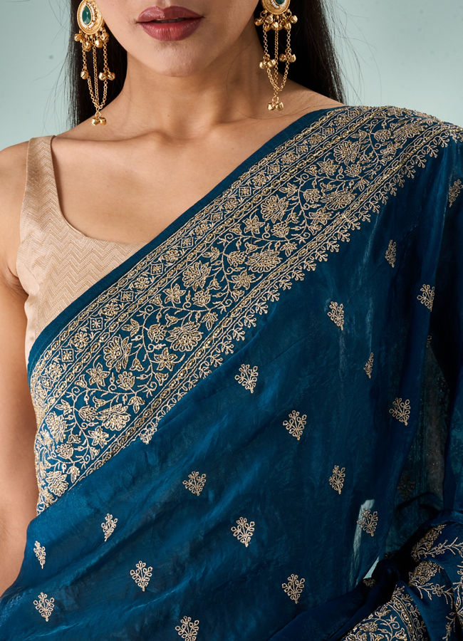 Mohey Women Blue Silk Saree with Zari Work