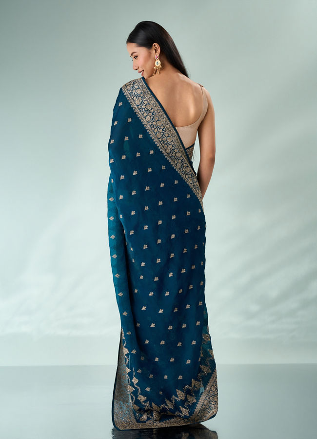 Mohey Women Blue Silk Saree with Zari Work