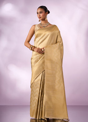 Mohey Women Cream Silk Banarasi Saree with Weave Design