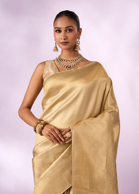 Mohey Women Cream Silk Banarasi Saree with Weave Design