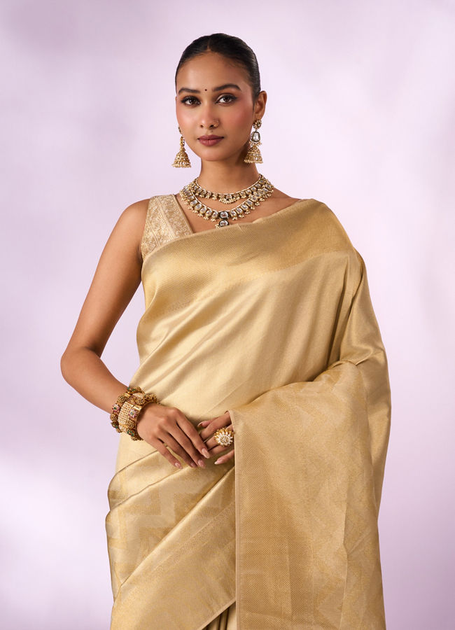 Mohey Women Cream Silk Banarasi Saree with Weave Design