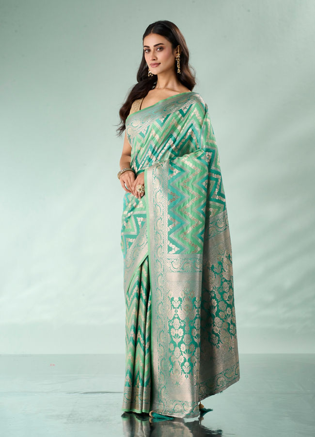 Mohey Women Sea Green Silk Saree with Weave Design