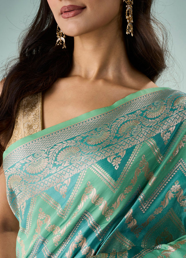 Mohey Women Sea Green Silk Saree with Weave Design