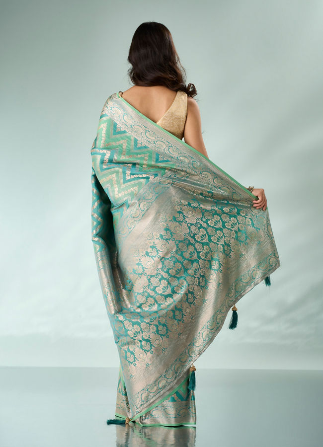 Mohey Women Sea Green Silk Saree with Weave Design